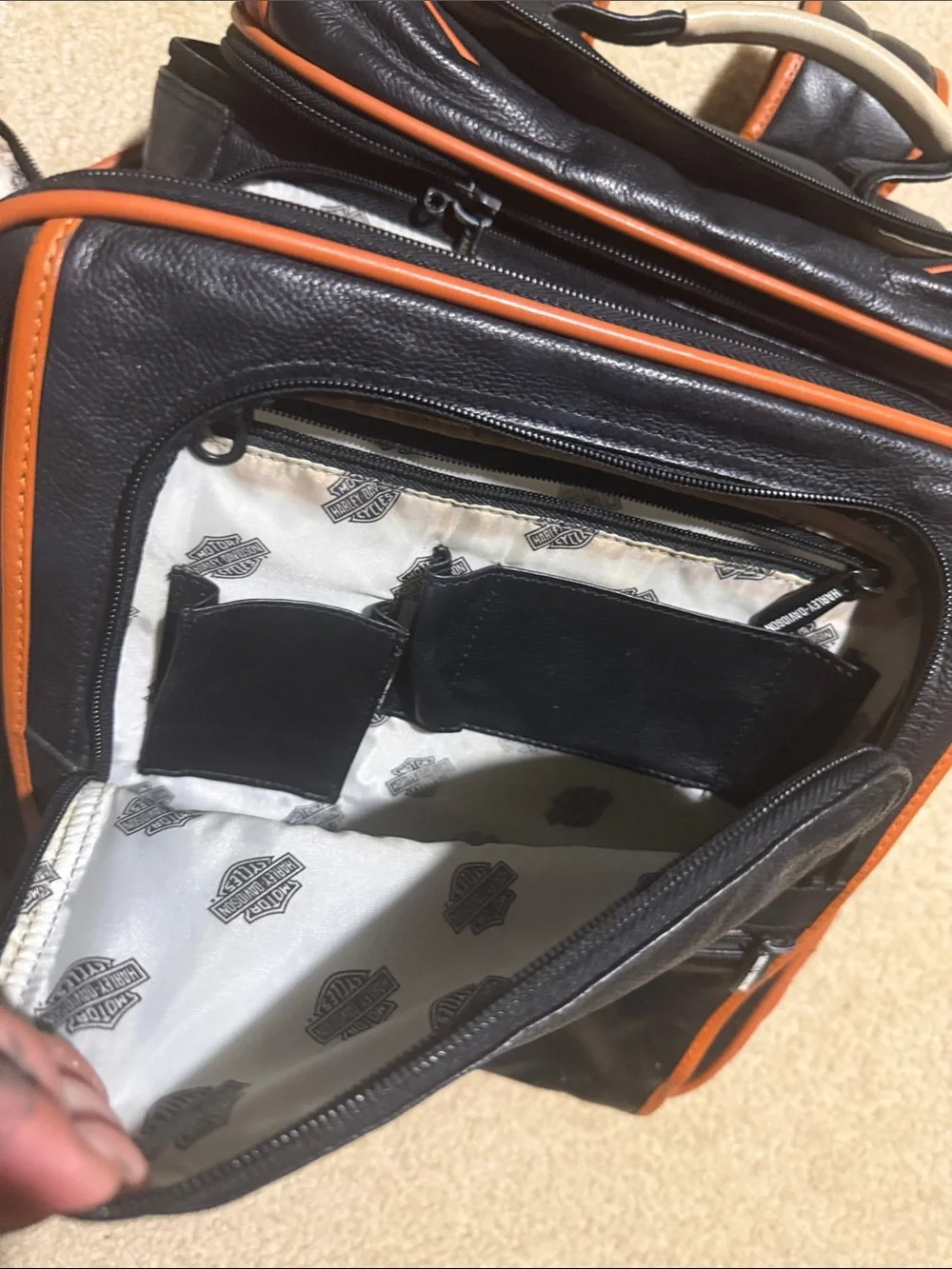 Harley-Davidson Black and Orange Leather Zip Backpack